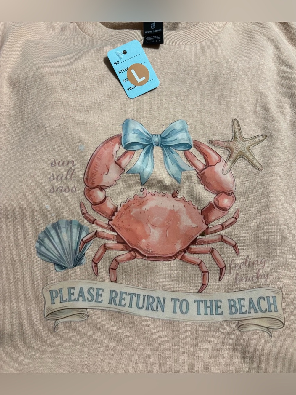 NEW Please Return to the Beach Crab Graphic Tee - Coral & Blue  - Large